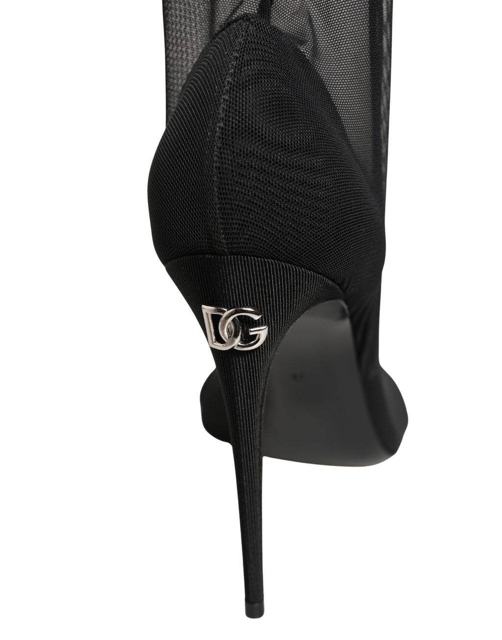 Dolce & Gabbana black nylon mesh sock-style boots with chunky sole and sleek design, showcasing modern high-fashion footwear.