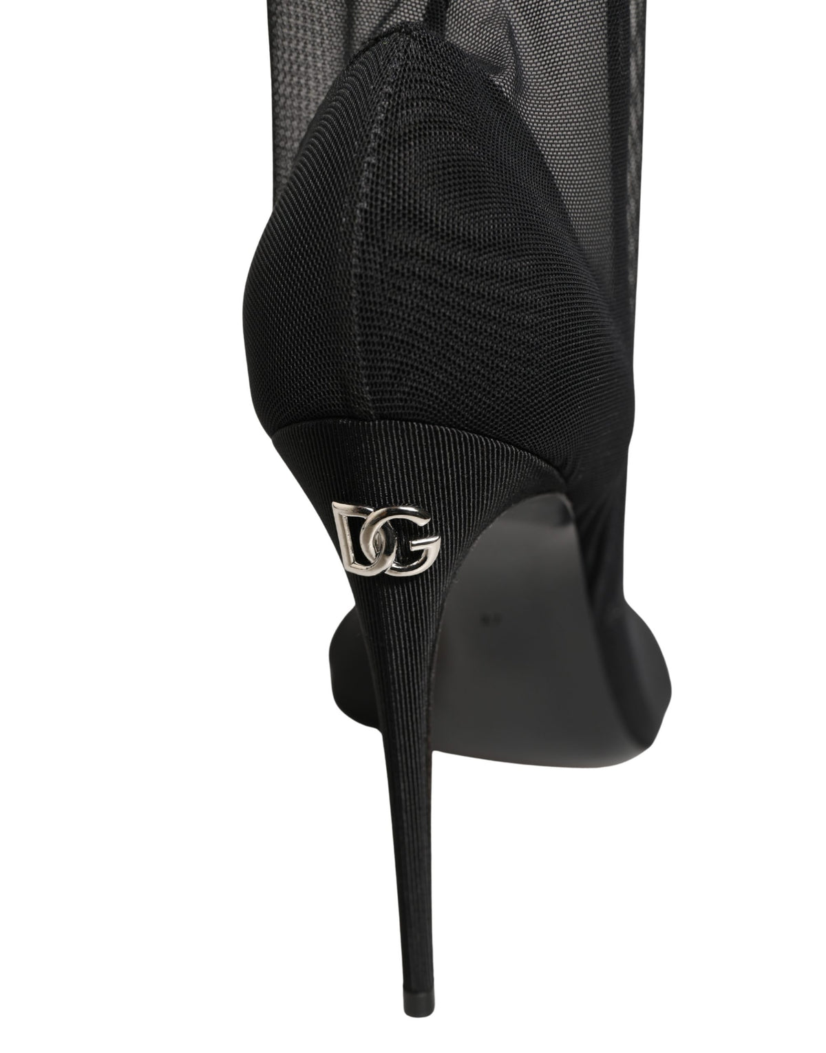 Dolce & Gabbana black nylon mesh sock-style boots with chunky sole and sleek design, showcasing modern high-fashion footwear.