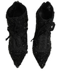 Dolce & Gabbana Black Embellished Mesh Ankle Boots Shoes
