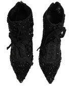 Dolce & Gabbana Black Embellished Mesh Ankle Boots Shoes