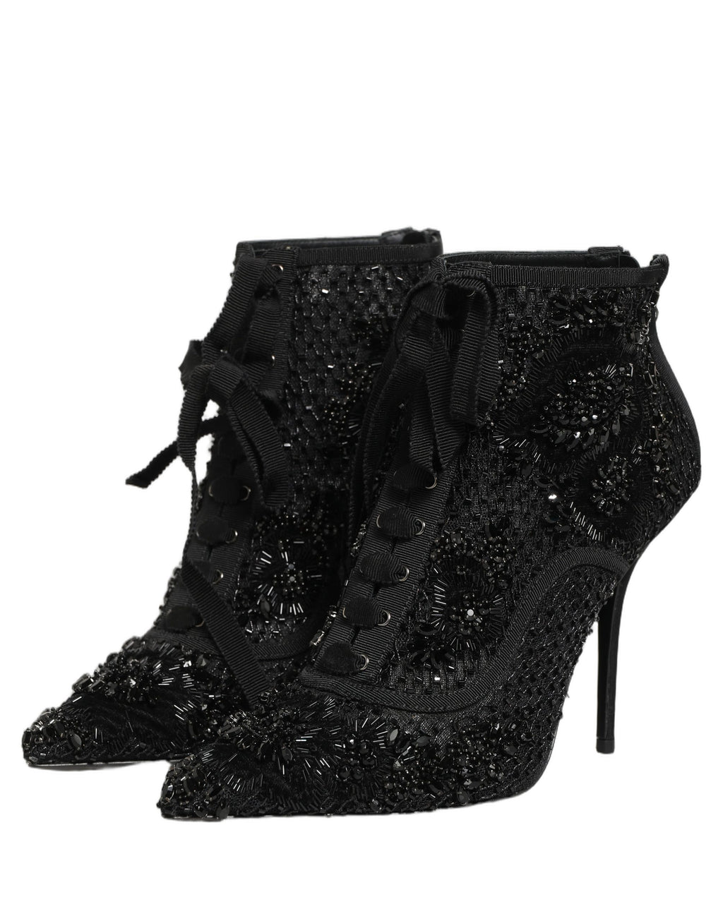 Dolce & Gabbana Black Embellished Mesh Ankle Boots Shoes