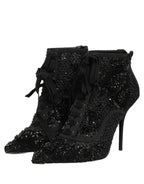 Dolce & Gabbana Black Embellished Mesh Ankle Boots Shoes