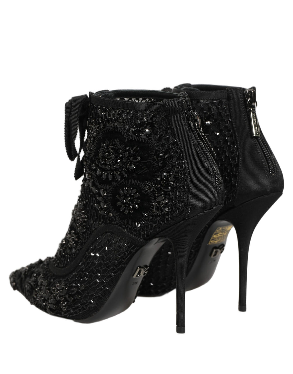 Dolce & Gabbana Black Embellished Mesh Ankle Boots Shoes
