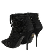 Dolce & Gabbana Black Embellished Mesh Ankle Boots Shoes