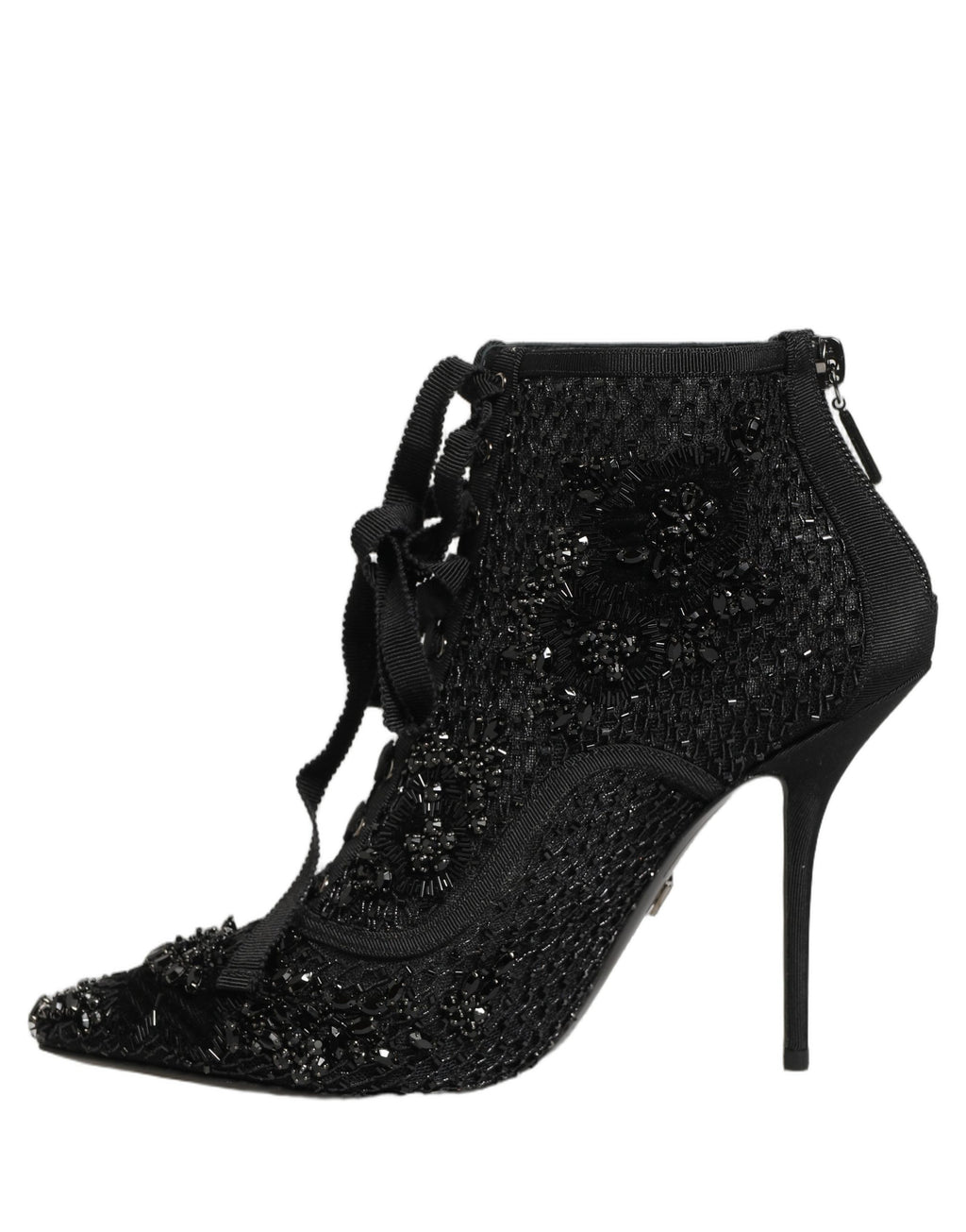 Dolce & Gabbana Black Embellished Mesh Ankle Boots Shoes