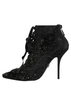 Dolce & Gabbana Black Embellished Mesh Ankle Boots Shoes