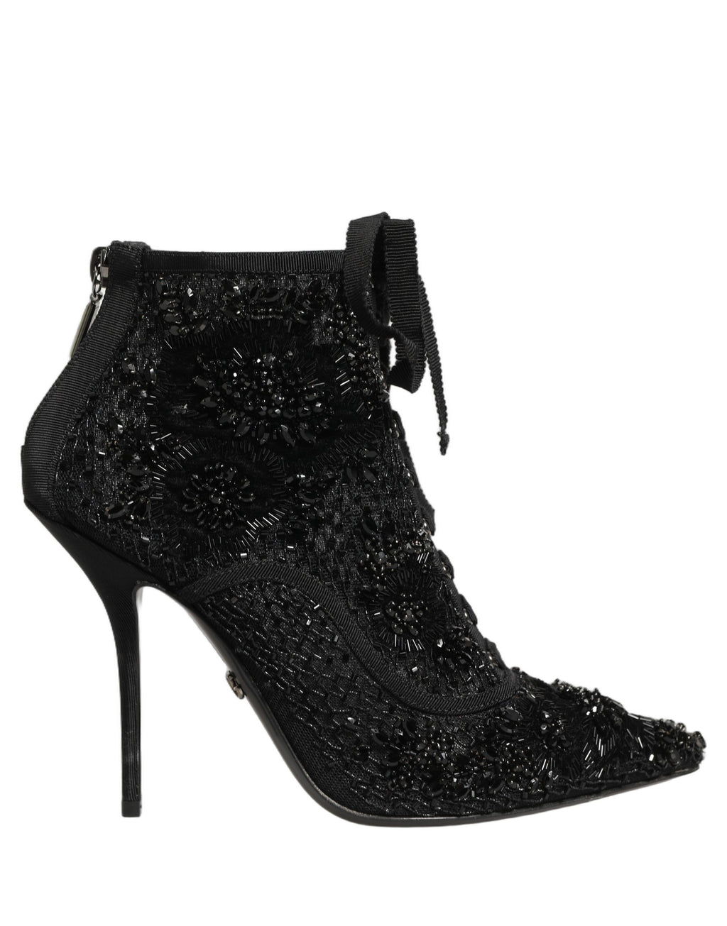 Dolce & Gabbana Black Embellished Mesh Ankle Boots Shoes