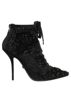 Dolce & Gabbana Black Embellished Mesh Ankle Boots Shoes