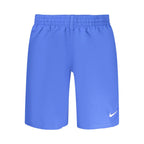 Nike blue polyester men's swimwear with adjustable waistband and side pockets, designed for comfort and performance in the water.
