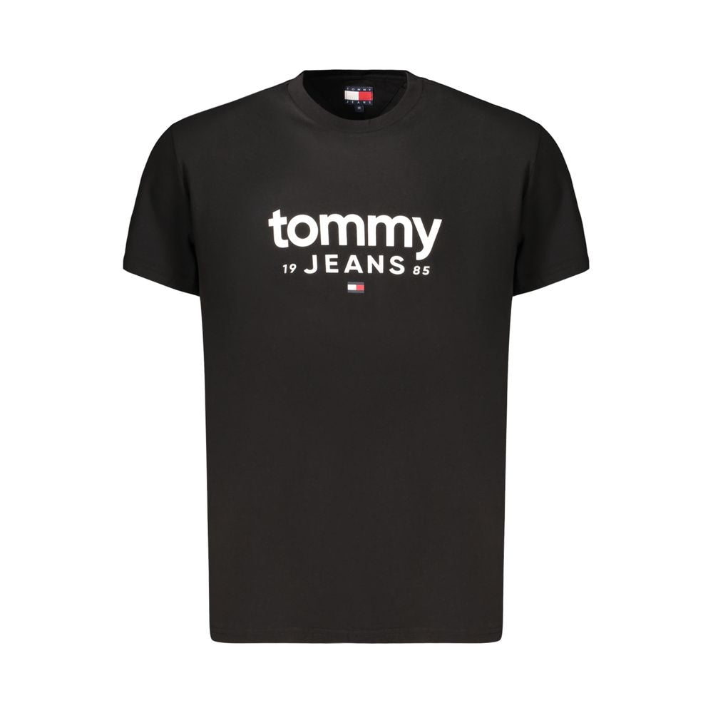 Black cotton men's T-shirt by Tommy Hilfiger featuring a classic crew neck and logo detail.