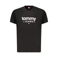 Black cotton men's T-shirt by Tommy Hilfiger featuring a classic crew neck and logo detail.