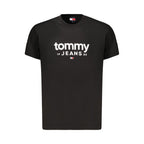 Black cotton men's T-shirt by Tommy Hilfiger featuring a classic crew neck and logo detail.