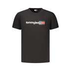 Black cotton men's T-shirt by Tommy Hilfiger with classic fit and branding on the chest, displayed flat on a white background.