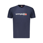 Tommy Hilfiger men's blue cotton T-shirt with crew neck and short sleeves, casual style.
