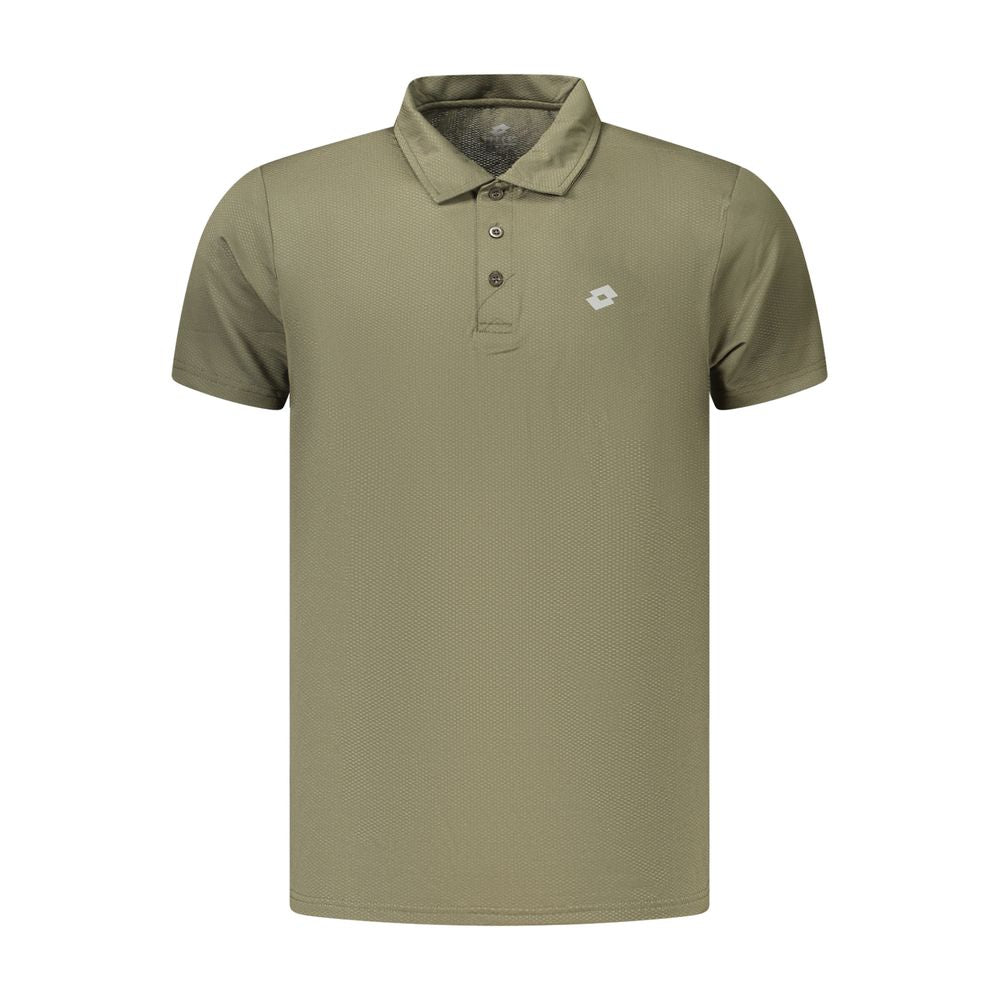 Lotto Verde men's polyester polo shirt in green, featuring a classic collar and short sleeves, suitable for casual wear.