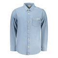Calvin Klein Azzurro cotton men's shirt with a classic fit, featuring a button-down collar and long sleeves.