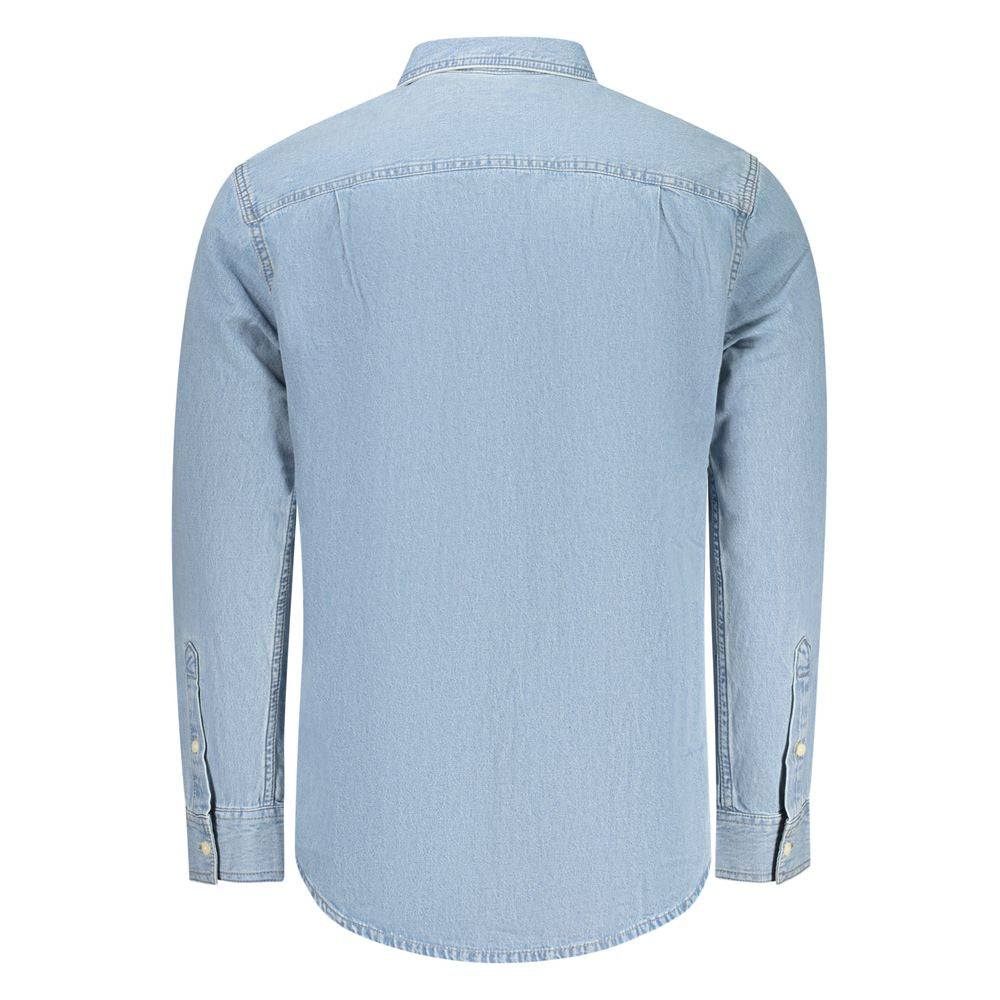 Calvin Klein Azzurro cotton men's shirt with a classic fit, featuring a button-down collar and long sleeves.
