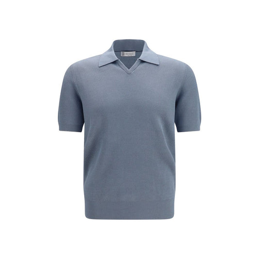 Brunello Cucinelli Blue Cotton Polo Shirt Brunello Cucinelli