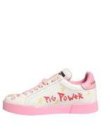 Dolce & Gabbana White Pink Portofino Royal Pig Sneakers Shoes