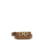 Ferragamo brown calf leather Bos Taurus regular belt displayed with detailed close-up of the textured leather strap.