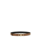 Ferragamo brown calf leather Bos Taurus regular belt with subtle stitching and brass buckle, stylish and high-quality men's accessory.
