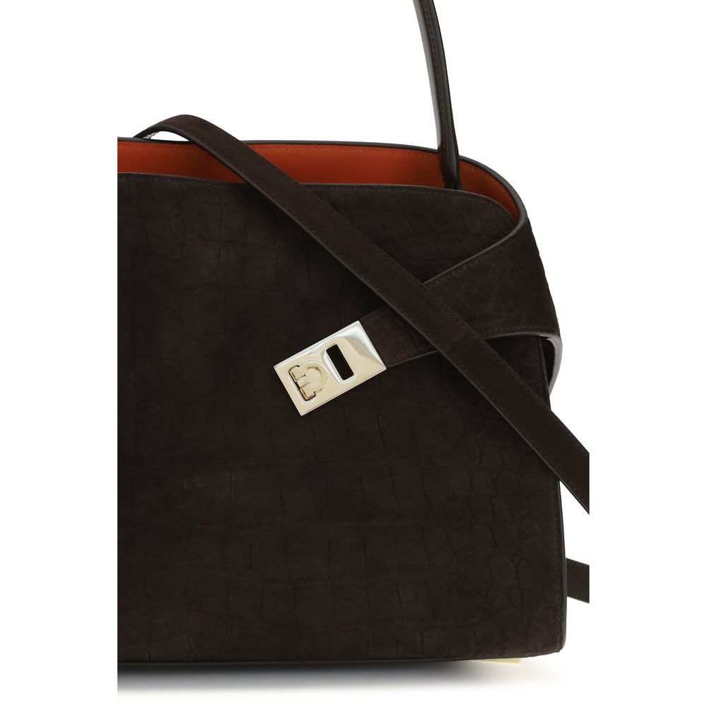 Ferragamo Brown Calf Leather Bos Taurus Shoulder Bag Ferragamo