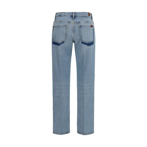 7FOR Blue Cotton Straight-Leg Jeans 7FOR