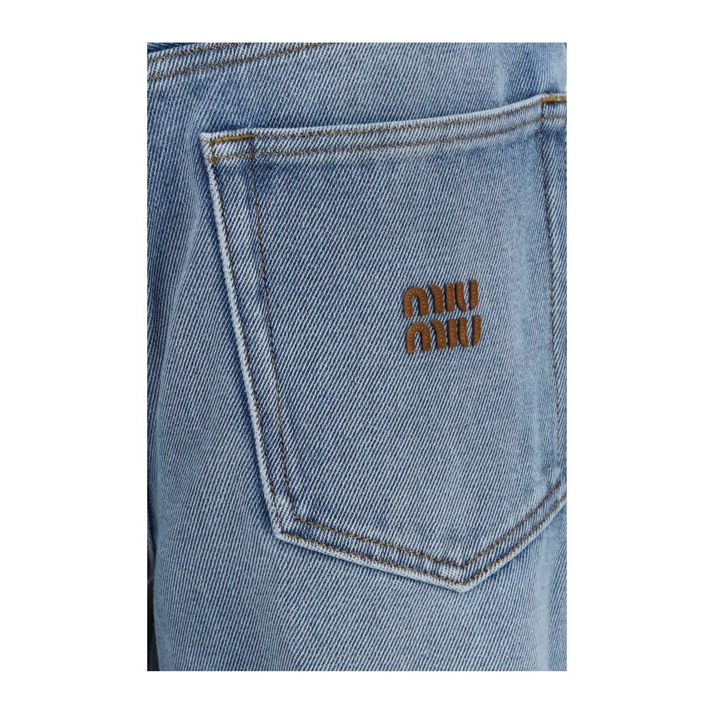 Miu Miu Blue Polyester Relaxed Fit Jeans Miu Miu