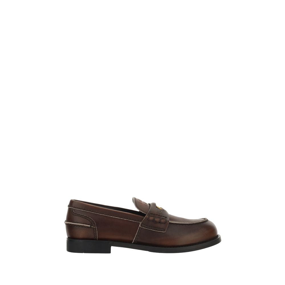 Miu Miu Brown Calf Leather Bos Taurus Slip-On Loafers Miu Miu