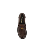 Miu Miu Brown Calf Leather Bos Taurus Slip-On Loafers Miu Miu