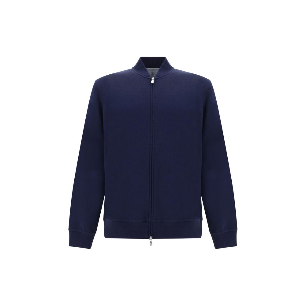 Brunello Cucinelli blue cotton sweatshirt with crew neck and long sleeves, casual and comfortable clothing for men.