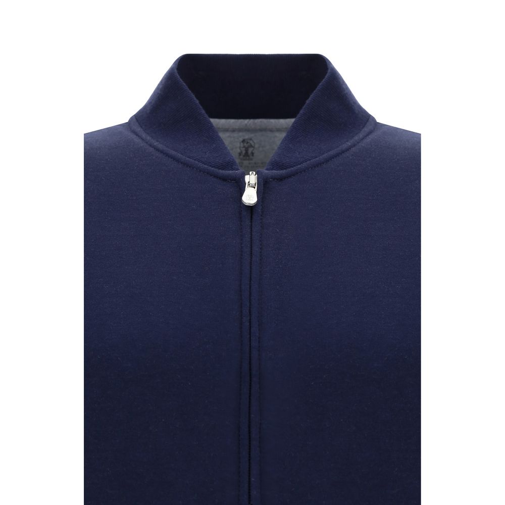 Brunello Cucinelli blue cotton sweatshirt with crew neck and long sleeves, casual and comfortable for everyday wear.