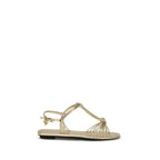 Prada Gold Calf Leather Bos Taurus Flat Sandals Prada