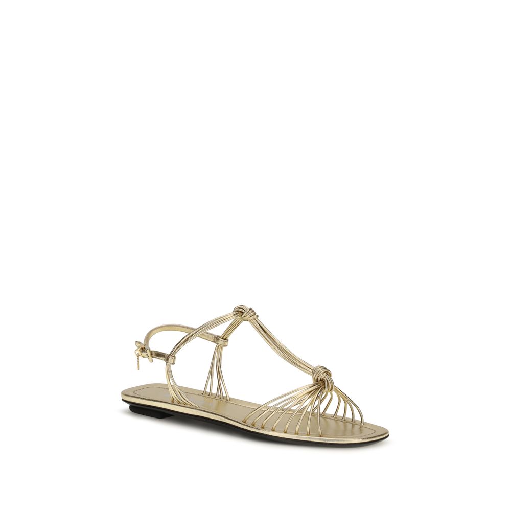 Prada Gold Calf Leather Bos Taurus Flat Sandals Prada