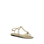 Prada Gold Calf Leather Bos Taurus Flat Sandals Prada