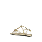 Prada Gold Calf Leather Bos Taurus Flat Sandals Prada