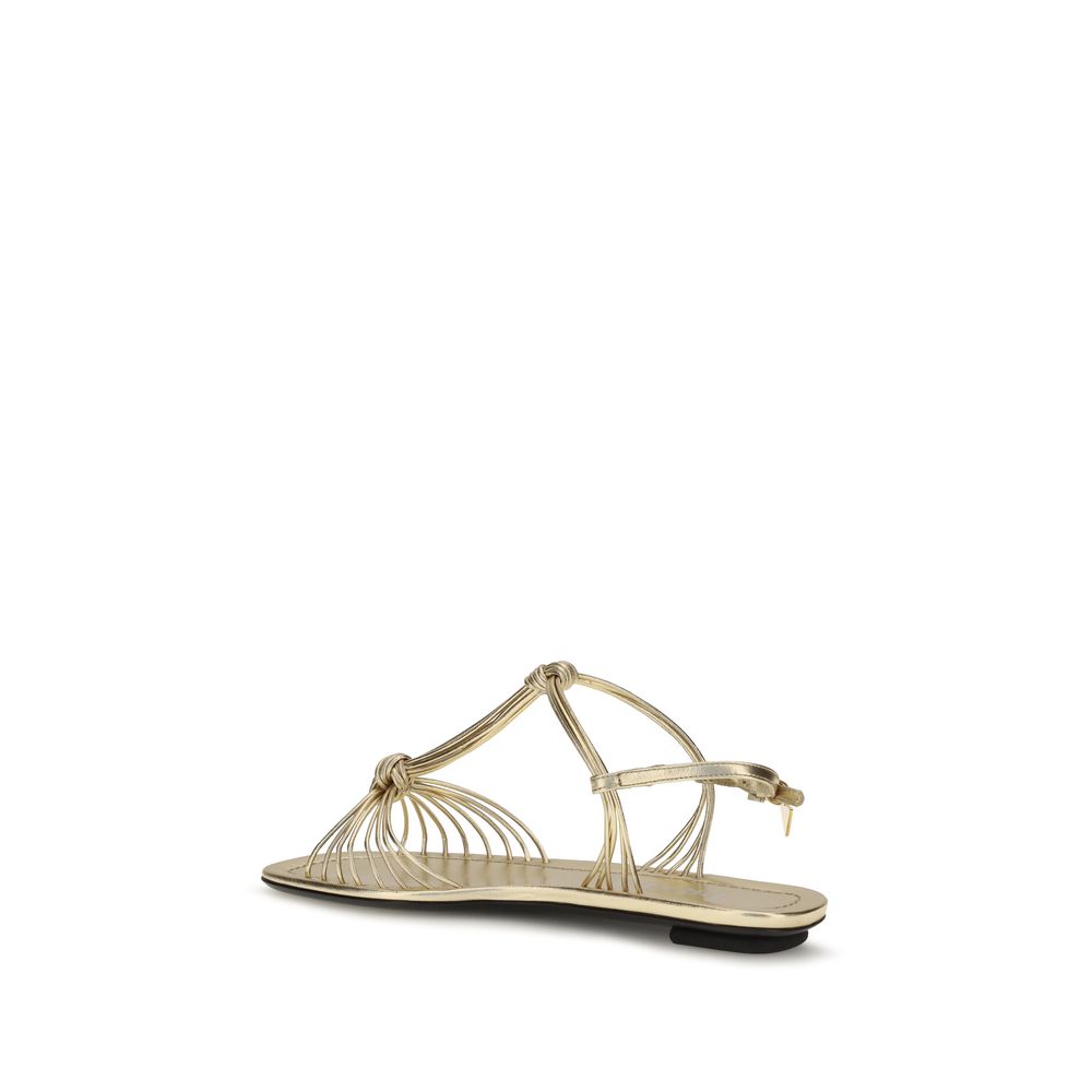 Prada Gold Calf Leather Bos Taurus Flat Sandals Prada
