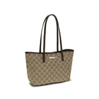 Gucci beige fabric handbag with gold-tone hardware and structured design, showcasing elegant craftsmanship and stylish details.