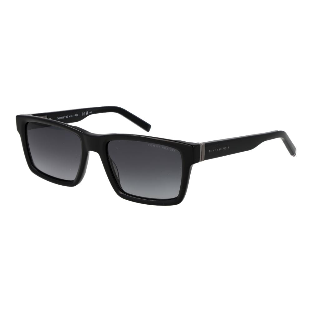 Tommy Hilfiger black acetate sunglasses with classic frame and tinted lenses, stylish and UV-protective eyewear for men.