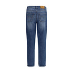 Brunello Cucinelli blue cotton straight-leg jeans displayed flat, showing classic denim style with a clean, tailored fit.