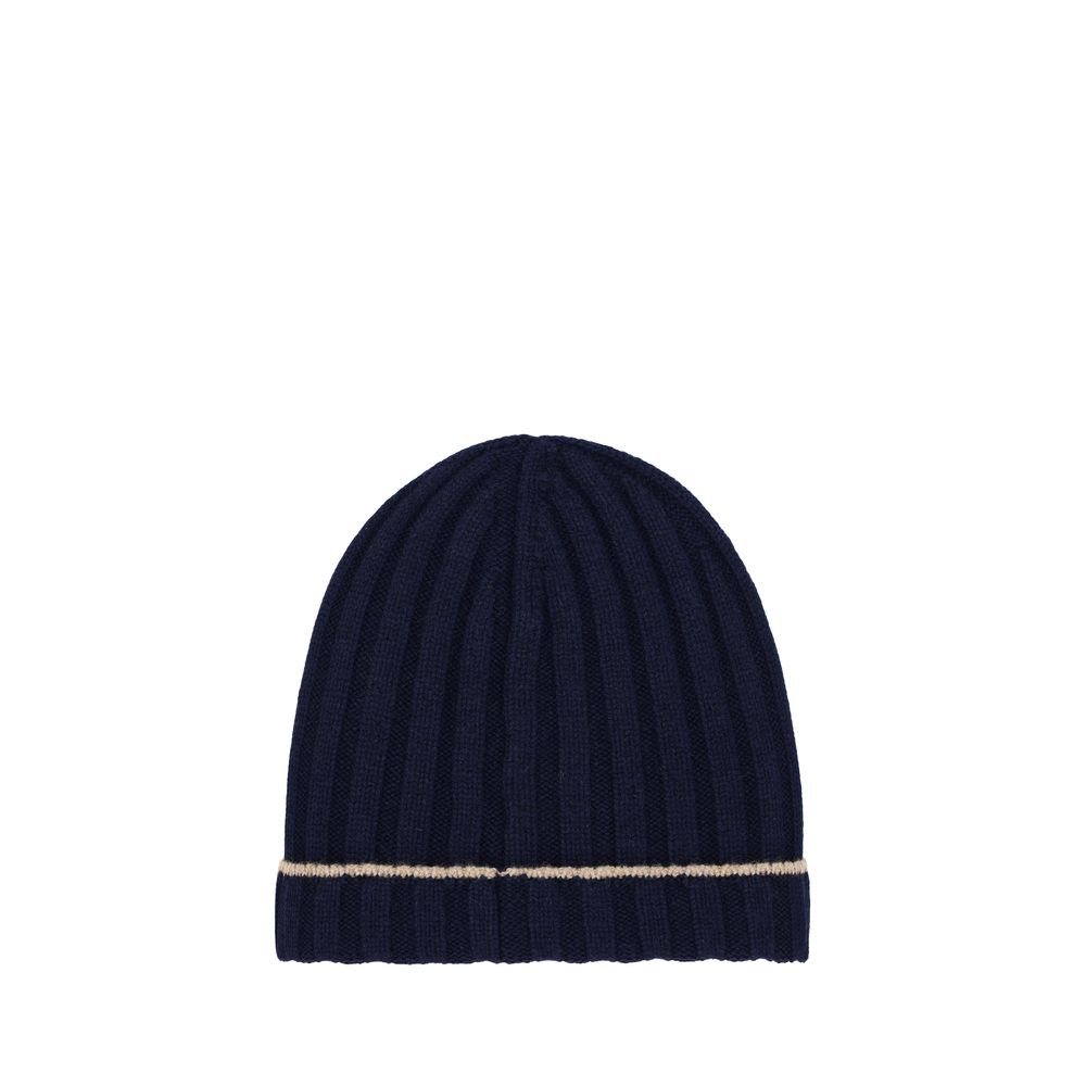 Brunello Cucinelli Blue Cashmere Beanie Brunello Cucinelli