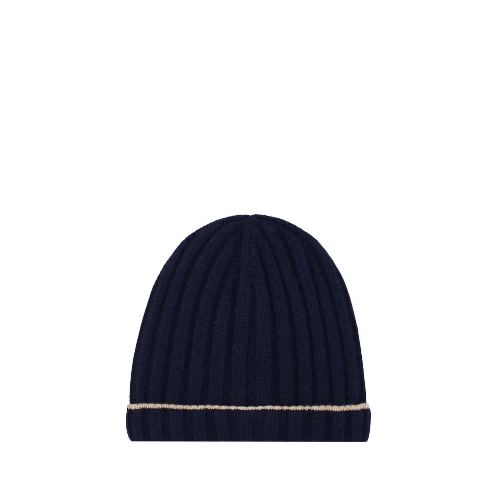 Brunello Cucinelli Blue Cashmere Beanie Brunello Cucinelli