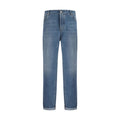 Brunello Cucinelli blue cotton straight-leg jeans showing classic fit and detailed stitching on a white background.