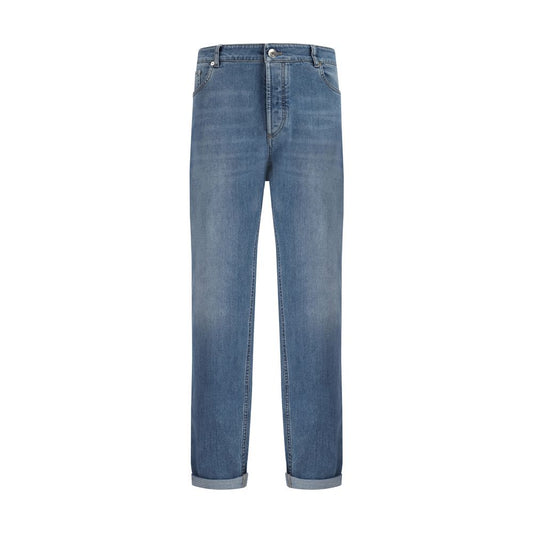 Brunello Cucinelli Blue Cotton Straight-Leg Jeans Brunello Cucinelli