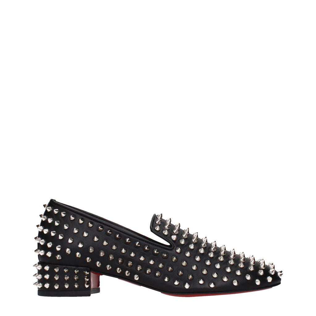 Christian Louboutin Black Leather Slip-On Loafers Christian Louboutin