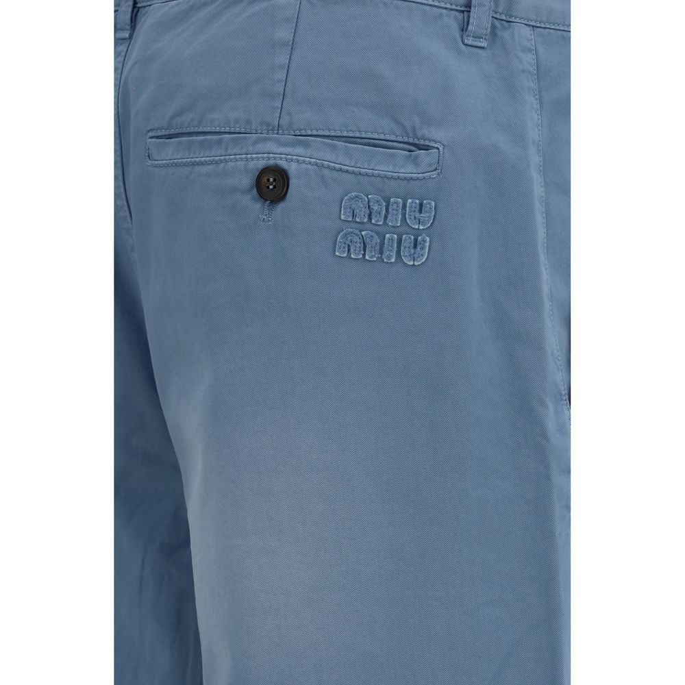 Miu Miu Blue Cotton Casual Pants Miu Miu