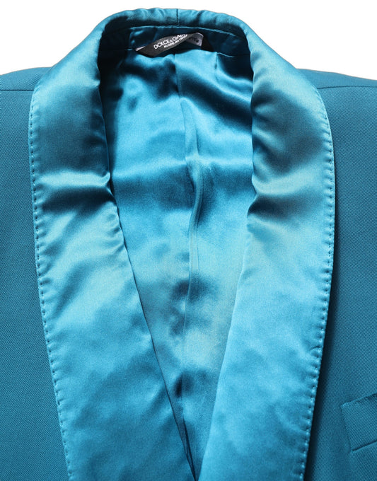 Dolce & Gabbana Teal Wool Double Breasted Formal Coat Blazer Dolce & Gabbana