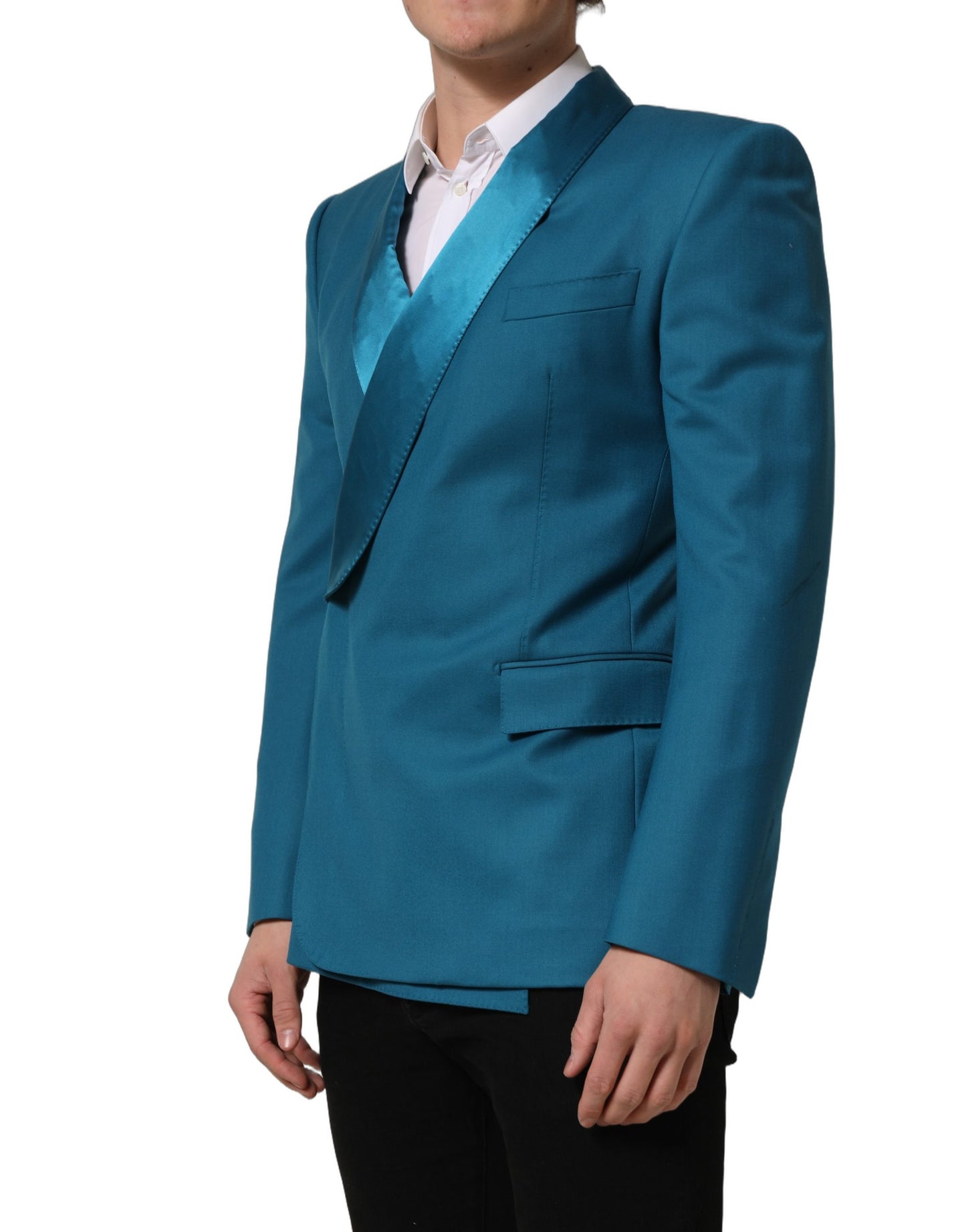 Dolce & Gabbana Teal Wool Double Breasted Formal Coat Blazer Dolce & Gabbana
