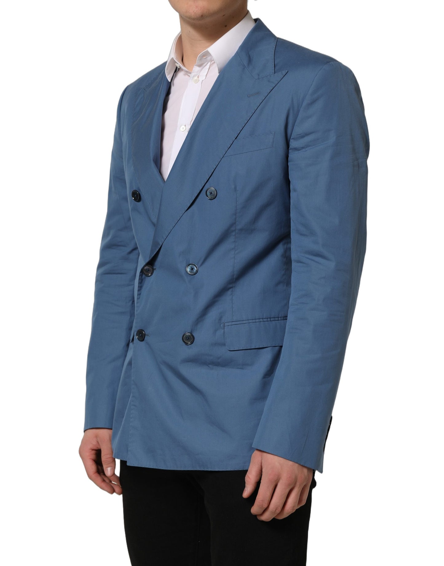 Dolce & Gabbana Blue Cotton Double Breasted Men Coat Blazer Dolce & Gabbana