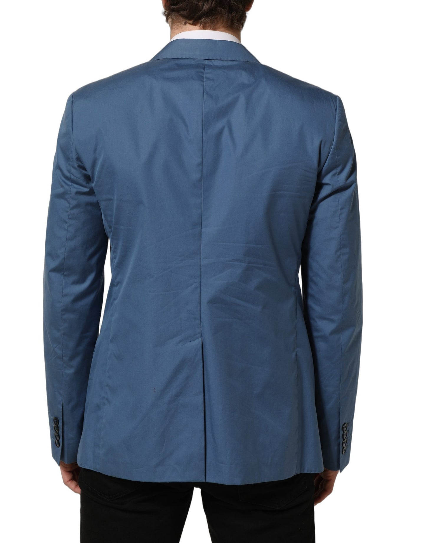 Dolce & Gabbana Blue Cotton Double Breasted Men Coat Blazer Dolce & Gabbana